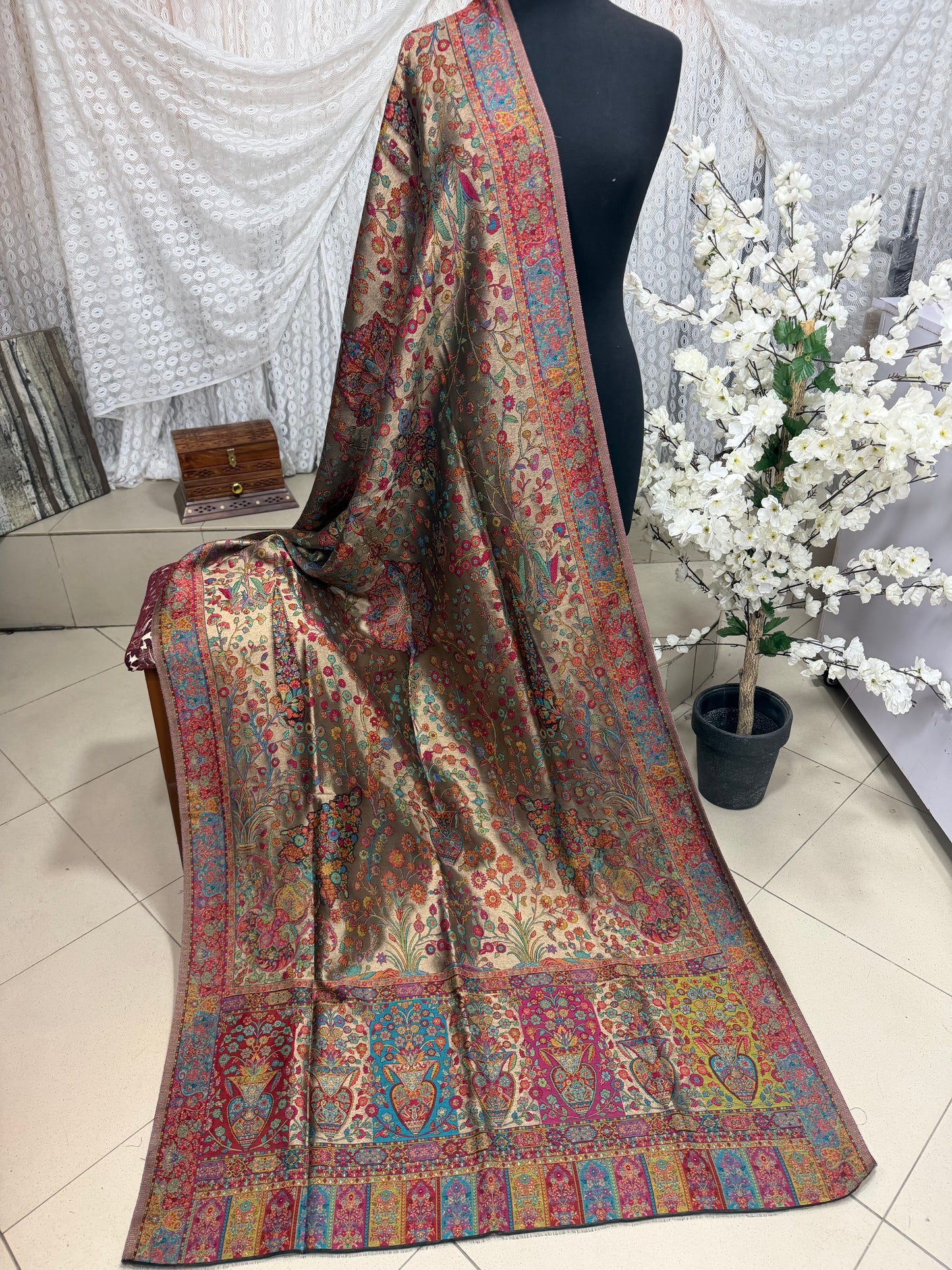 Moonlight Kani Silk Shawl, Wedding Wrap Perfect Gift Made in Kashmir