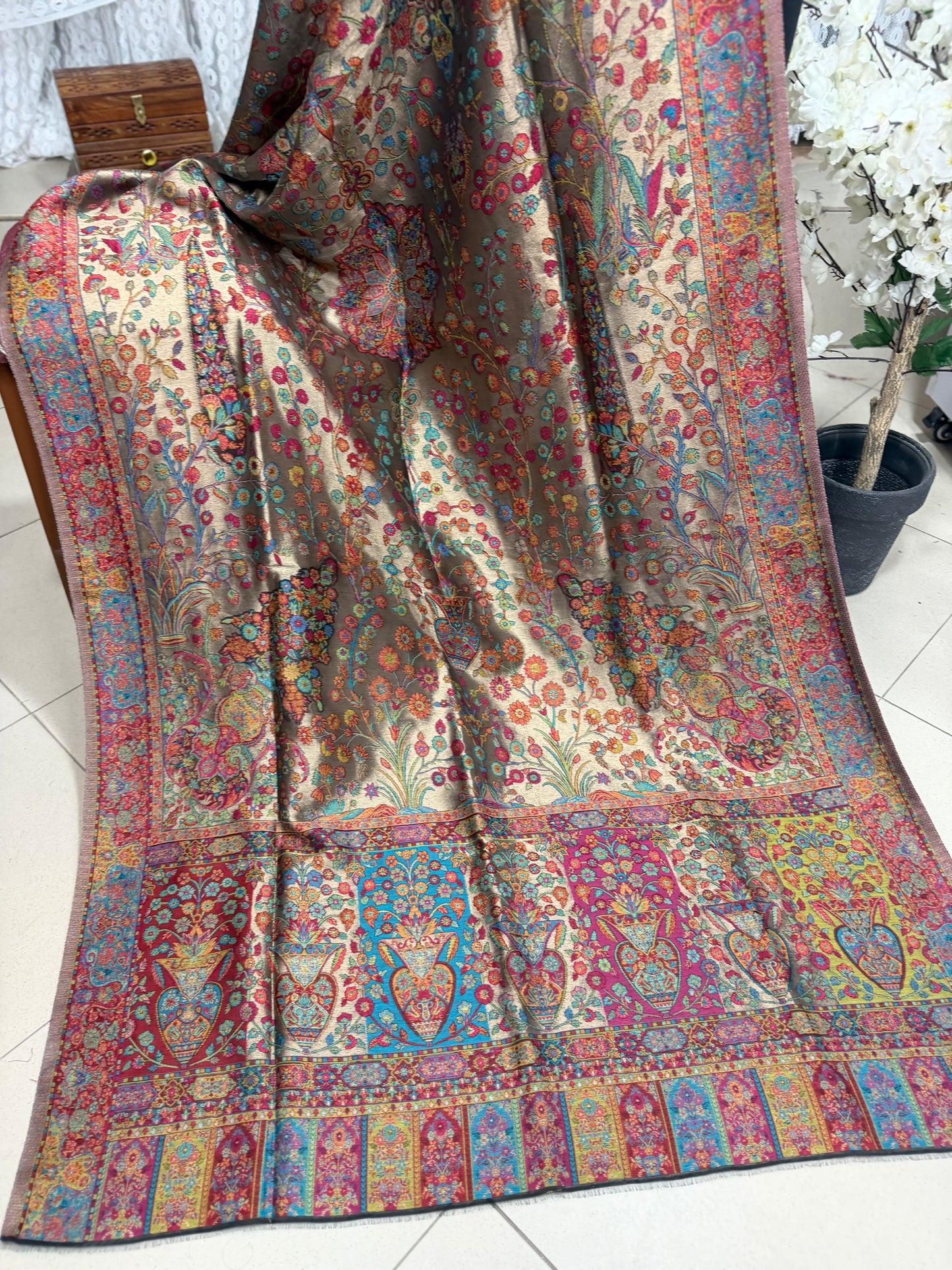 Moonlight Kani Silk Shawl, Wedding Wrap Perfect Gift Made in Kashmir