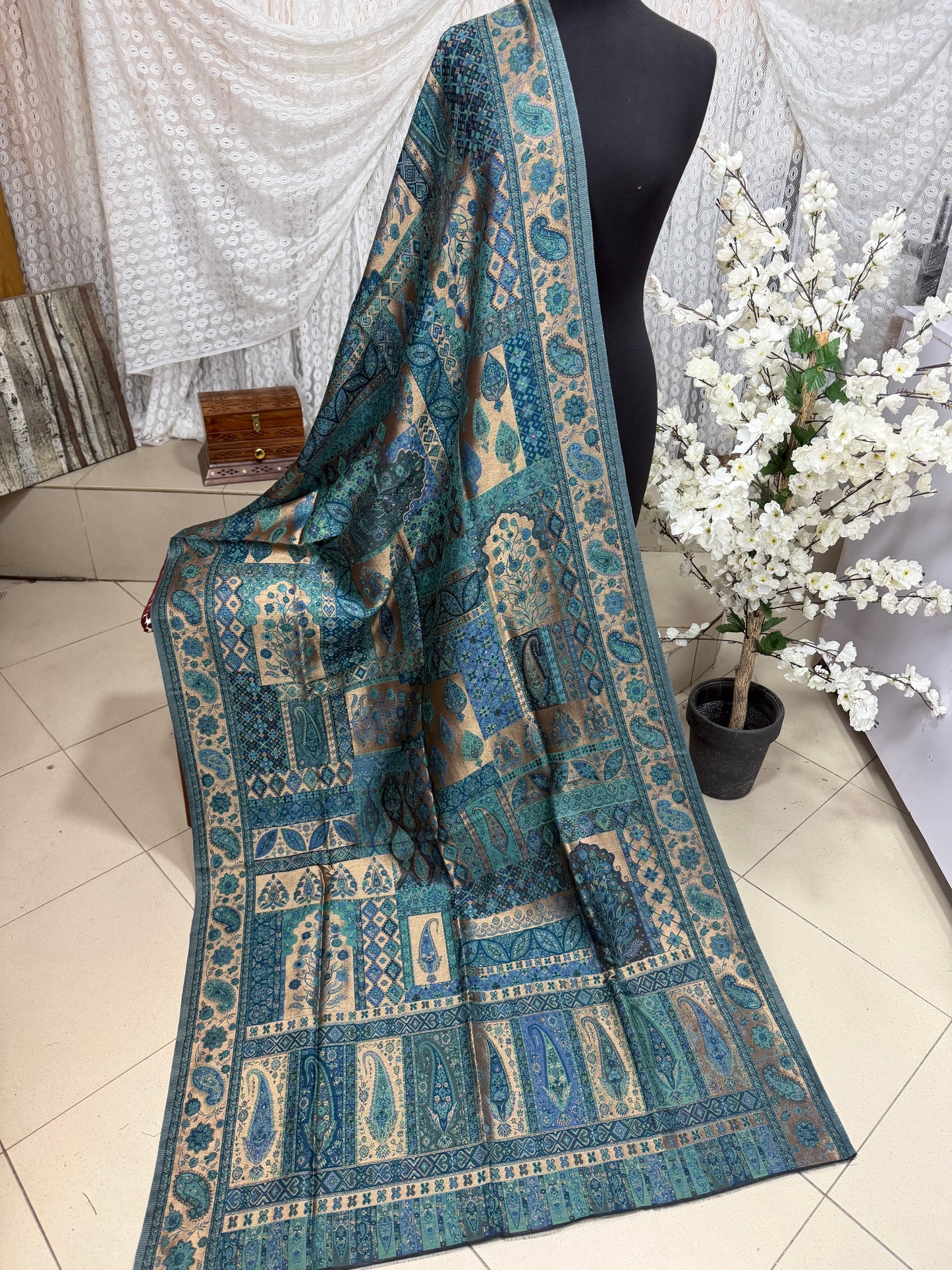 Moonlight Kani Silk Shawl, Wedding Wrap Perfect Gift Made in Kashmir