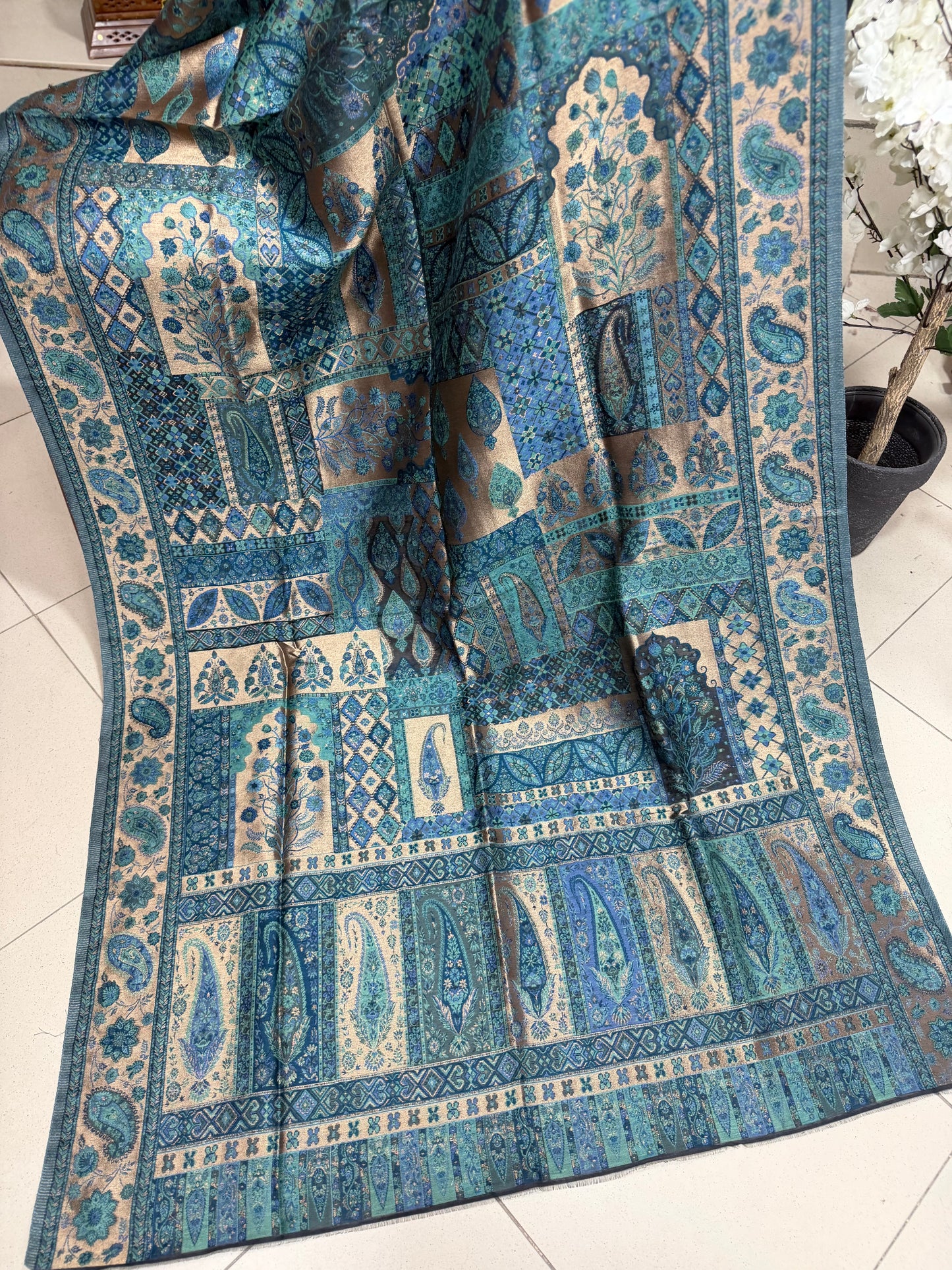 Moonlight Kani Silk Shawl, Wedding Wrap Perfect Gift Made in Kashmir