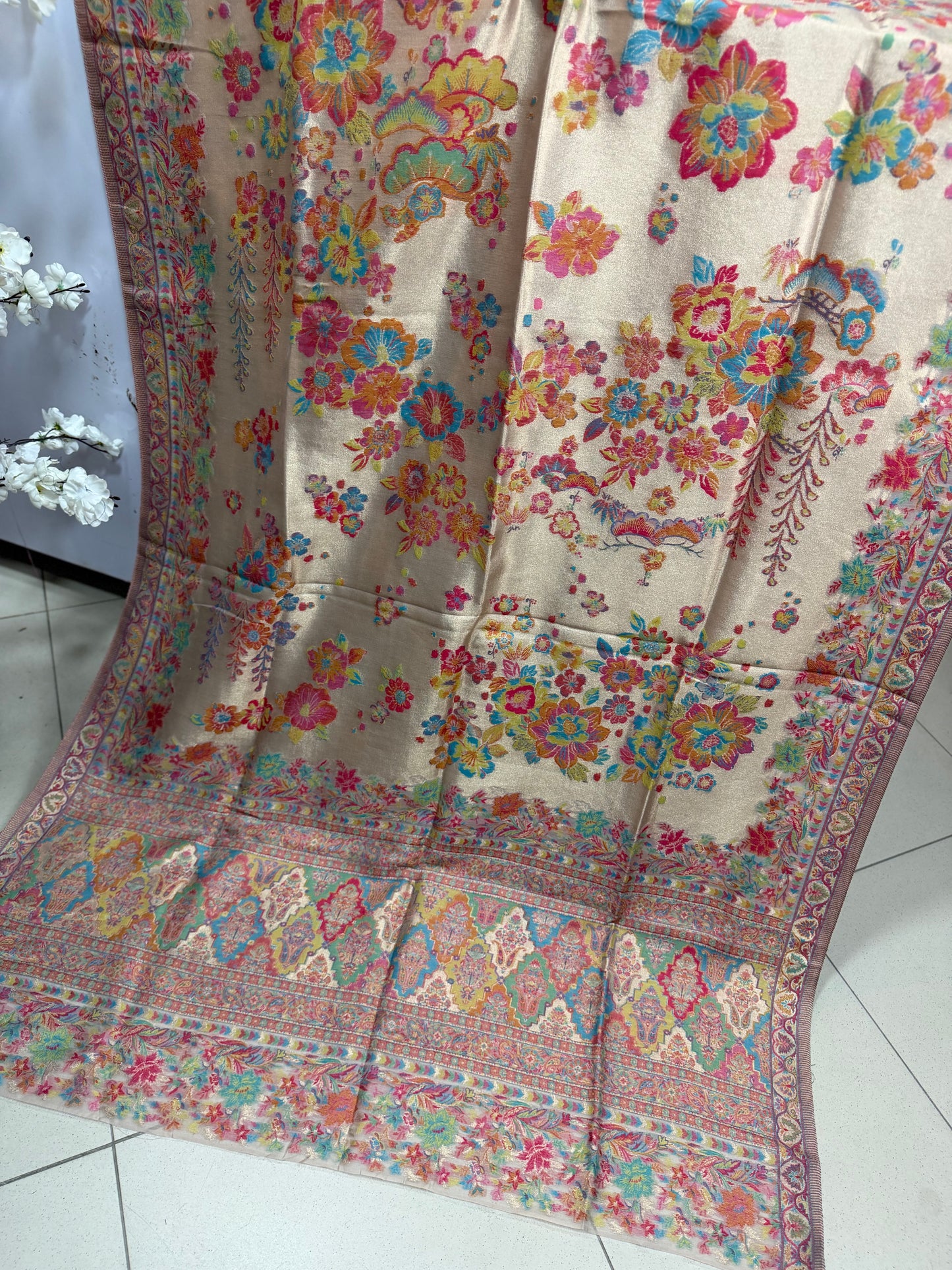 Moonlight Kani Silk Shawl, Wedding Wrap Perfect Gift Made in Kashmir