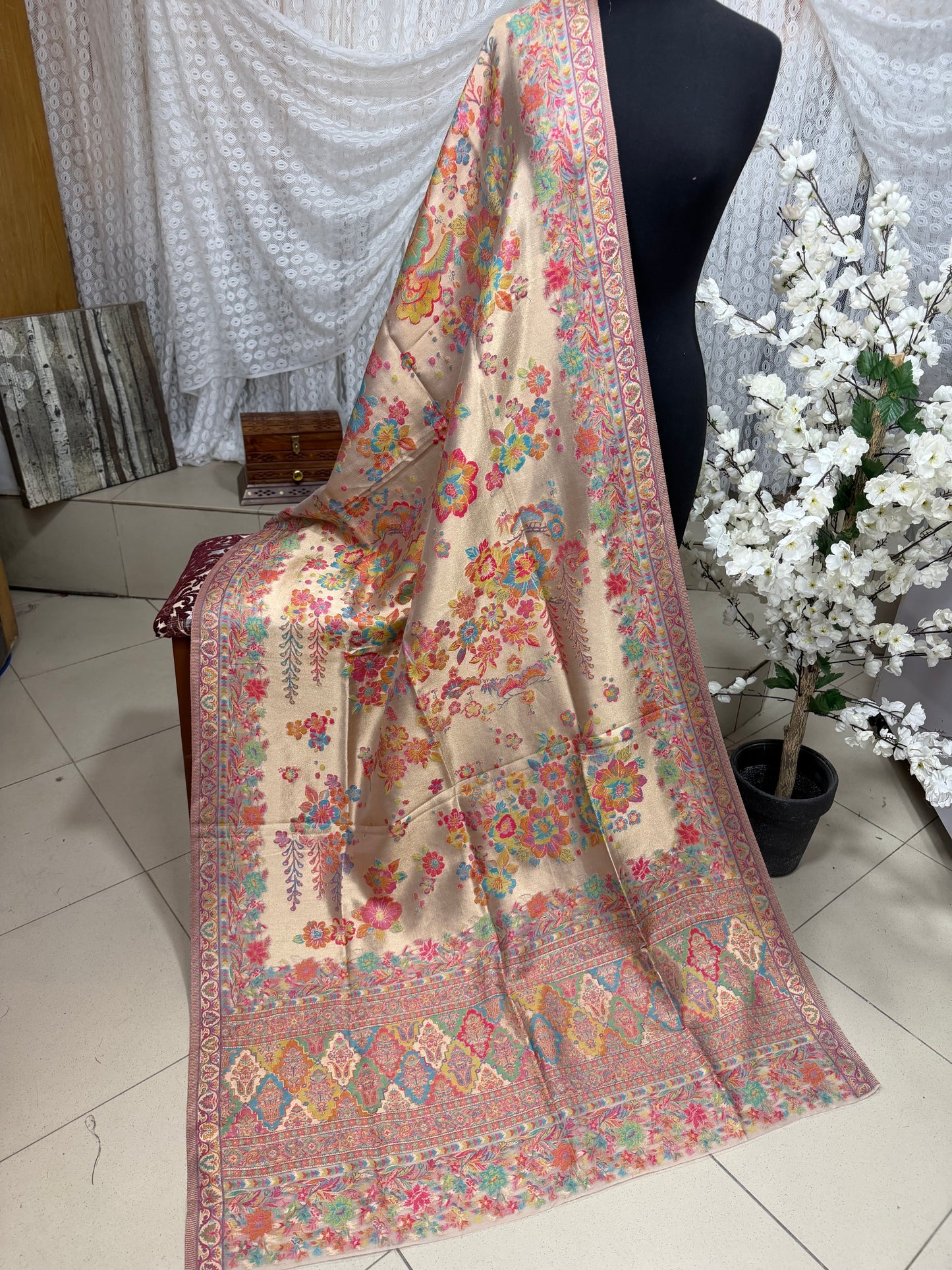 Moonlight Kani Silk Shawl, Wedding Wrap Perfect Gift Made in Kashmir