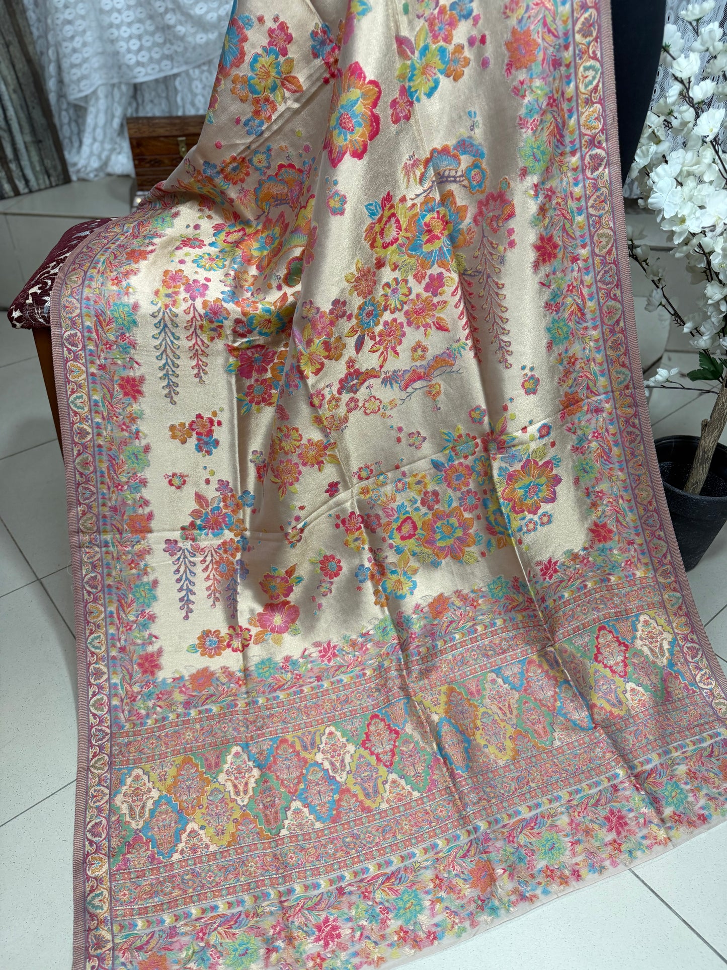 Moonlight Kani Silk Shawl, Wedding Wrap Perfect Gift Made in Kashmir