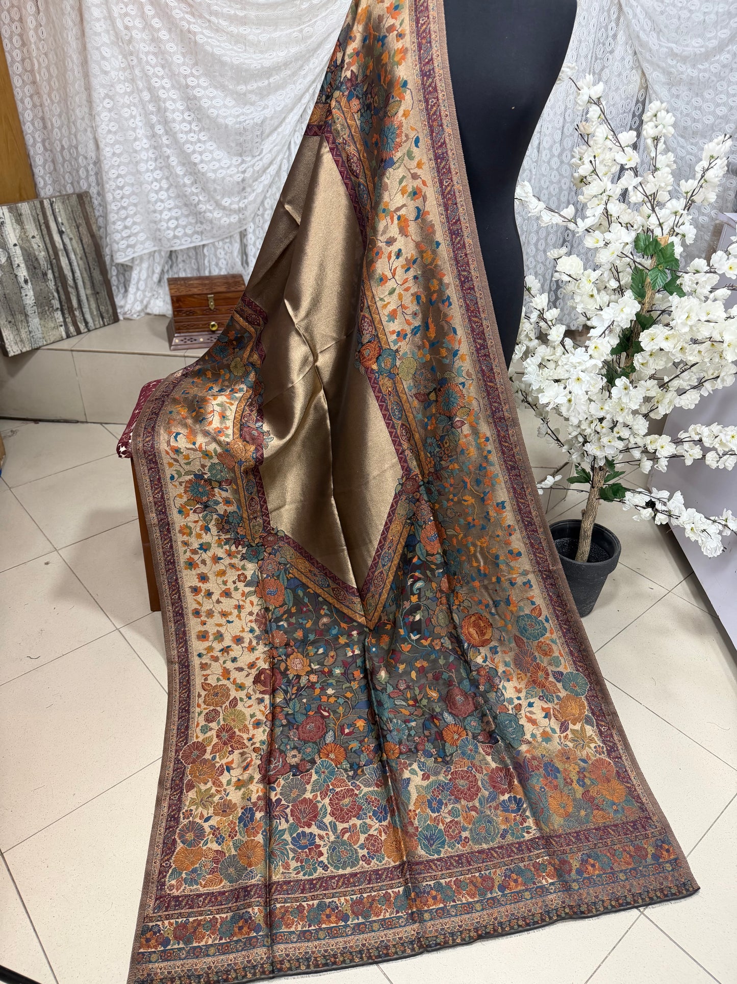 Moonlight Kani Silk Shawl, Wedding Wrap Perfect Gift Made in Kashmir