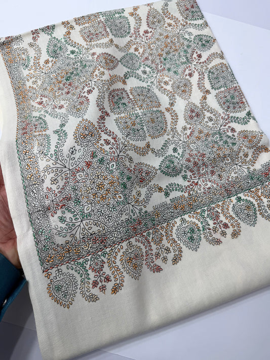 Pashmina Shawl | Kashmiri Hand Embroidery Beautiful Shawl in Sale | Off White