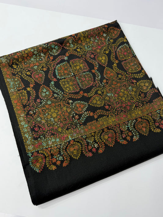 Pashmina Shawl | Kashmiri Hand Embroidery Beautiful Shawl in Sale | Black