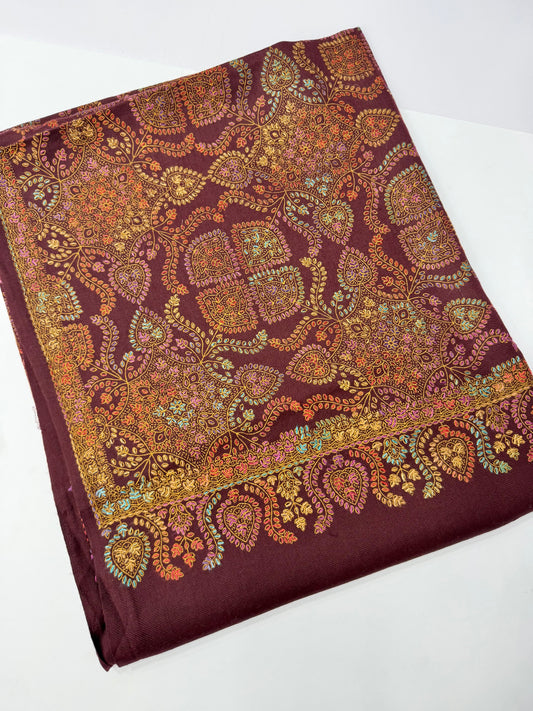 Pashmina Shawl | Kashmiri Hand Embroidery Beautiful Shawl in Sale | Burgundy