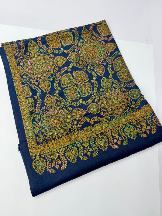 Pashmina Shawl | Kashmiri Hand Embroidery Beautiful Shawl in Sale | Navy Blue