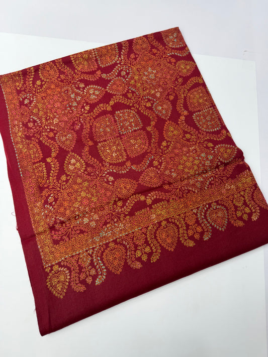 Pashmina Shawl | Kashmiri Hand Embroidery Beautiful Shawl in Sale | Maroon