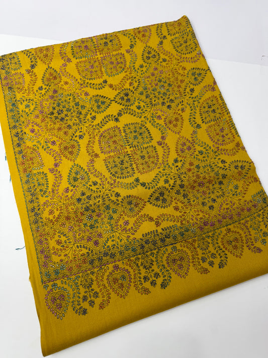 Pashmina Shawl | Kashmiri Hand Embroidery Beautiful Shawl in Sale | Mustard