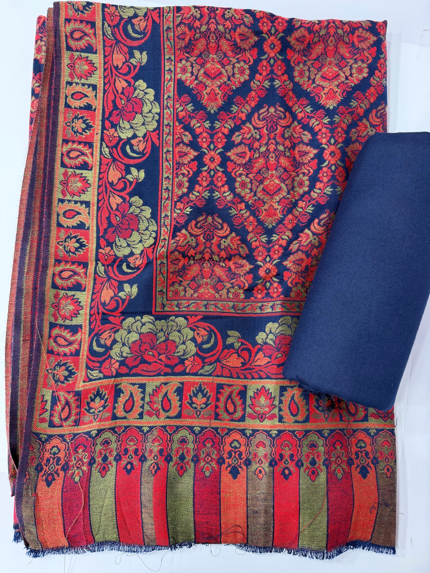 3 Piece Kani Shawl Suit | Plain Marina Suit With Kani Pashmina Shawl Perfect Gift | Blue
