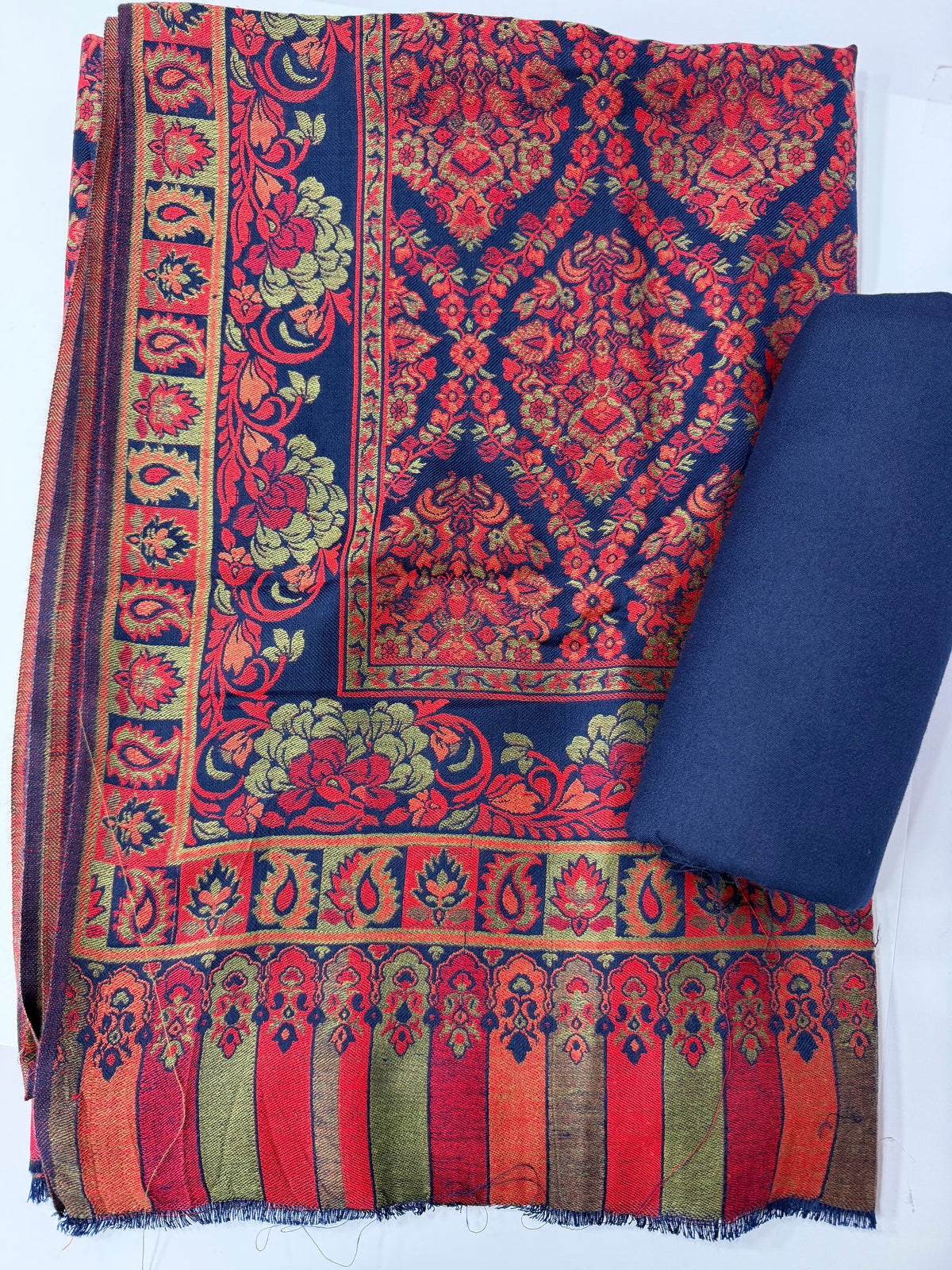 3 Piece Kani Shawl Suit | Plain Marina Suit With Kani Pashmina Shawl Perfect Gift | Blue