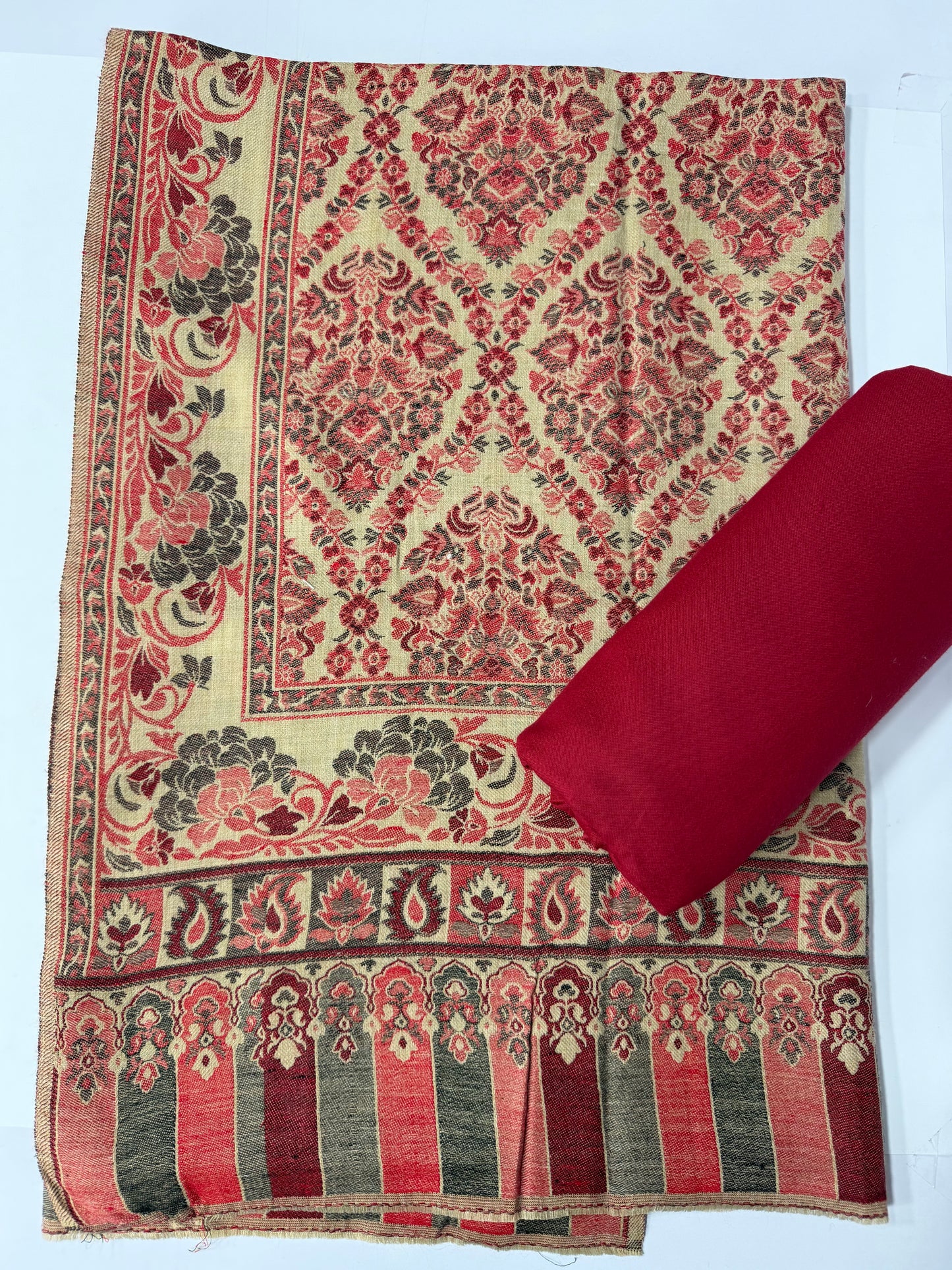 3 Piece Kani Shawl Suit | Plain Marina Suit With Kani Pashmina Shawl Perfect Gift | Maroon