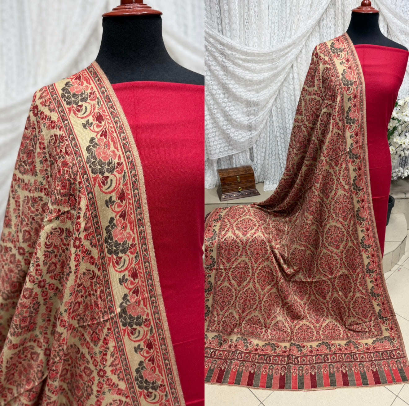 3 Piece Kani Shawl Suit | Plain Marina Suit With Kani Pashmina Shawl Perfect Gift | Maroon