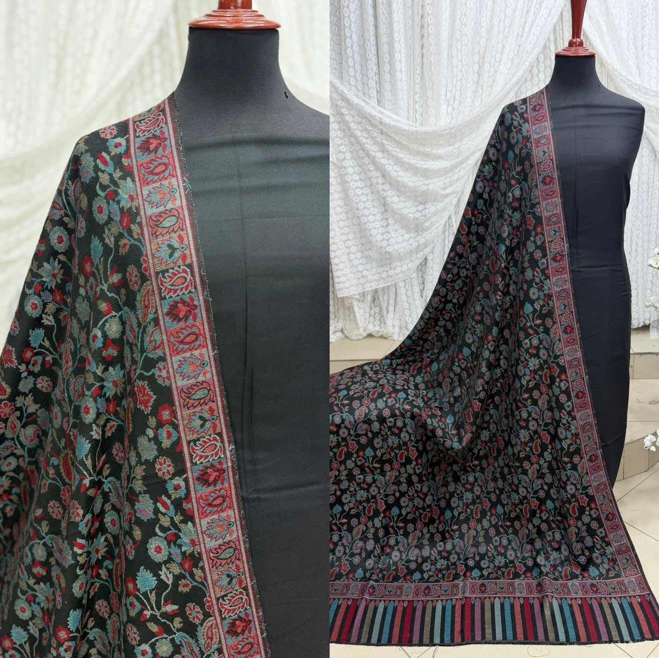3 Piece Kani Shawl Suit | Plain Marina Suit With Kani Pashmina Shawl Perfect Gift | Black