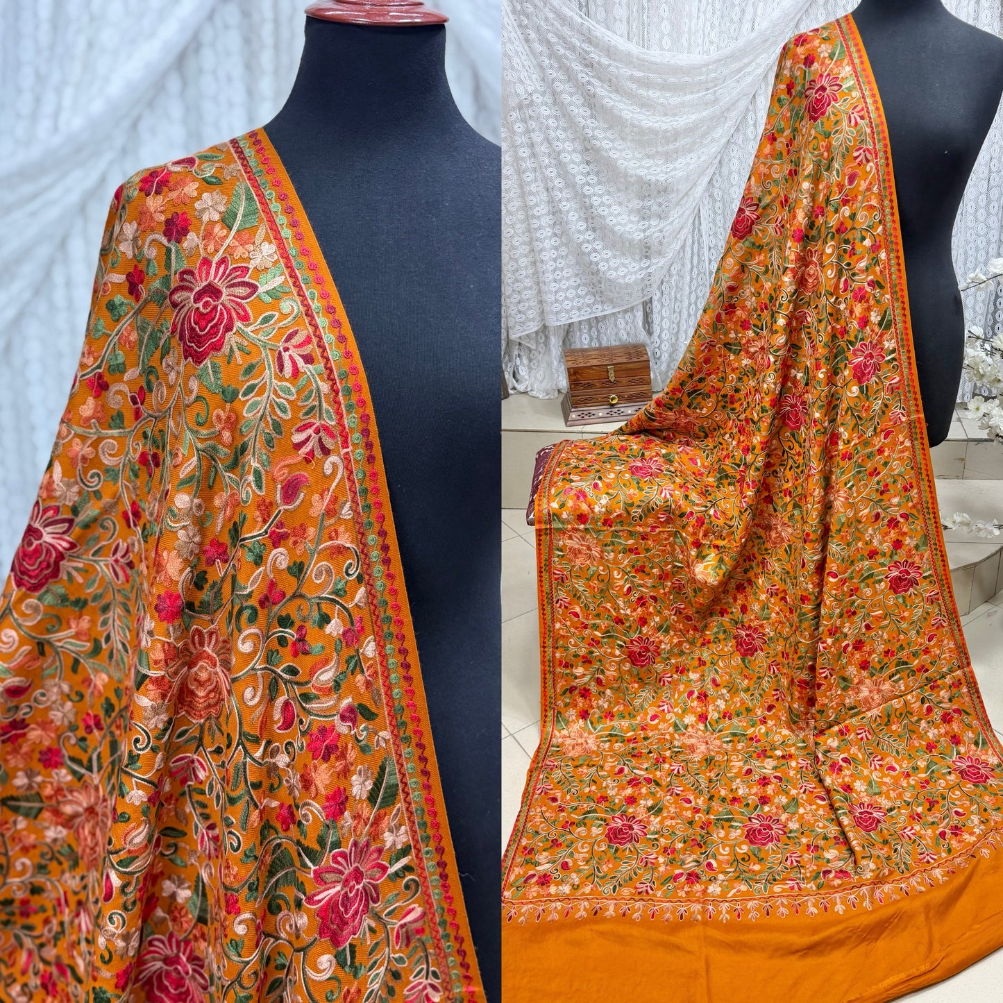 Pashmina Shawl Full Size | Kashmiri Embroidery | Rust