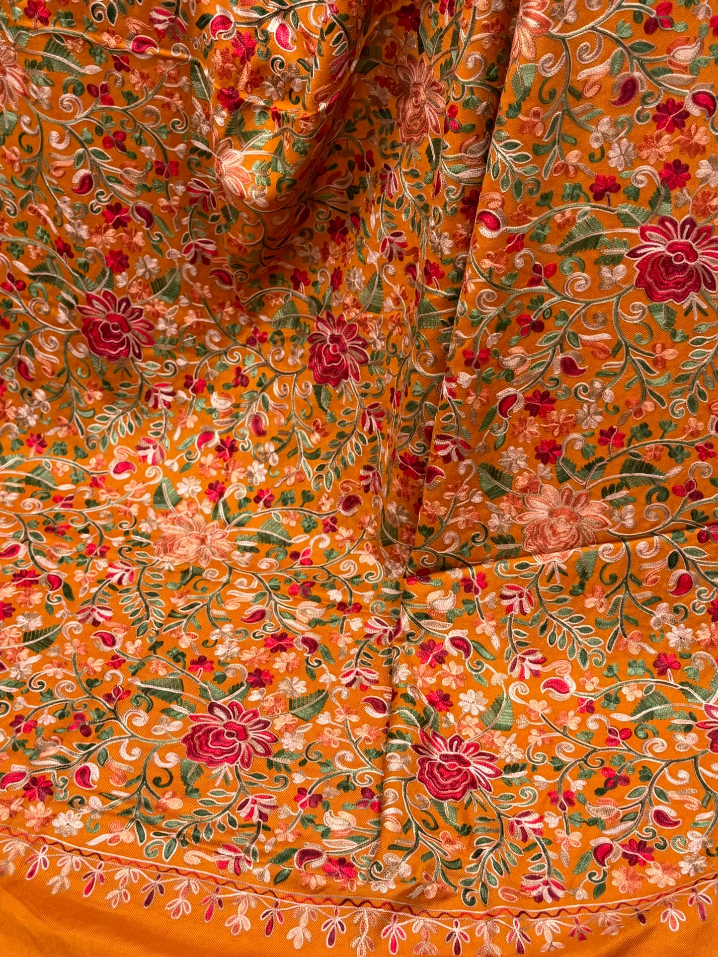 Pashmina Shawl Full Size | Kashmiri Embroidery | Rust