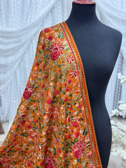 Pashmina Shawl Full Size | Kashmiri Embroidery | Rust