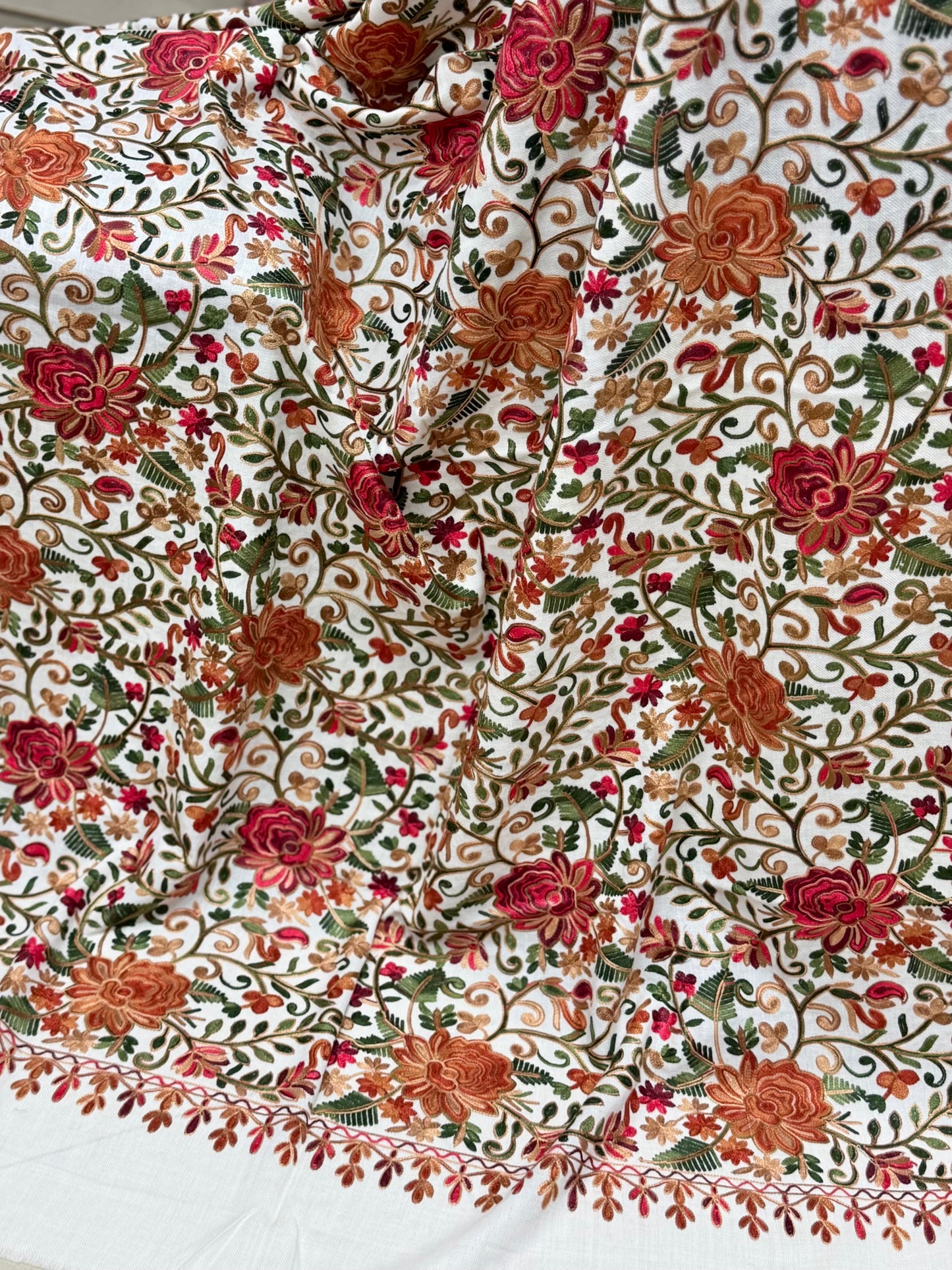 Pashmina Shawl Full Size | Kashmiri Embroidery | Off White