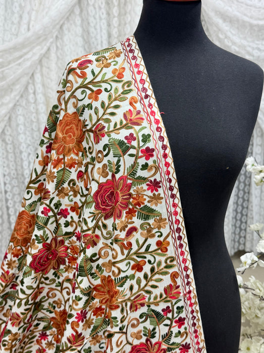 Pashmina Shawl Full Size | Kashmiri Embroidery | Off White
