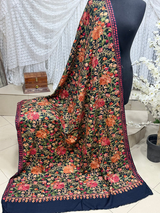 Pashmina Shawl Full Size | Kashmiri Embroidery | Navy Blue