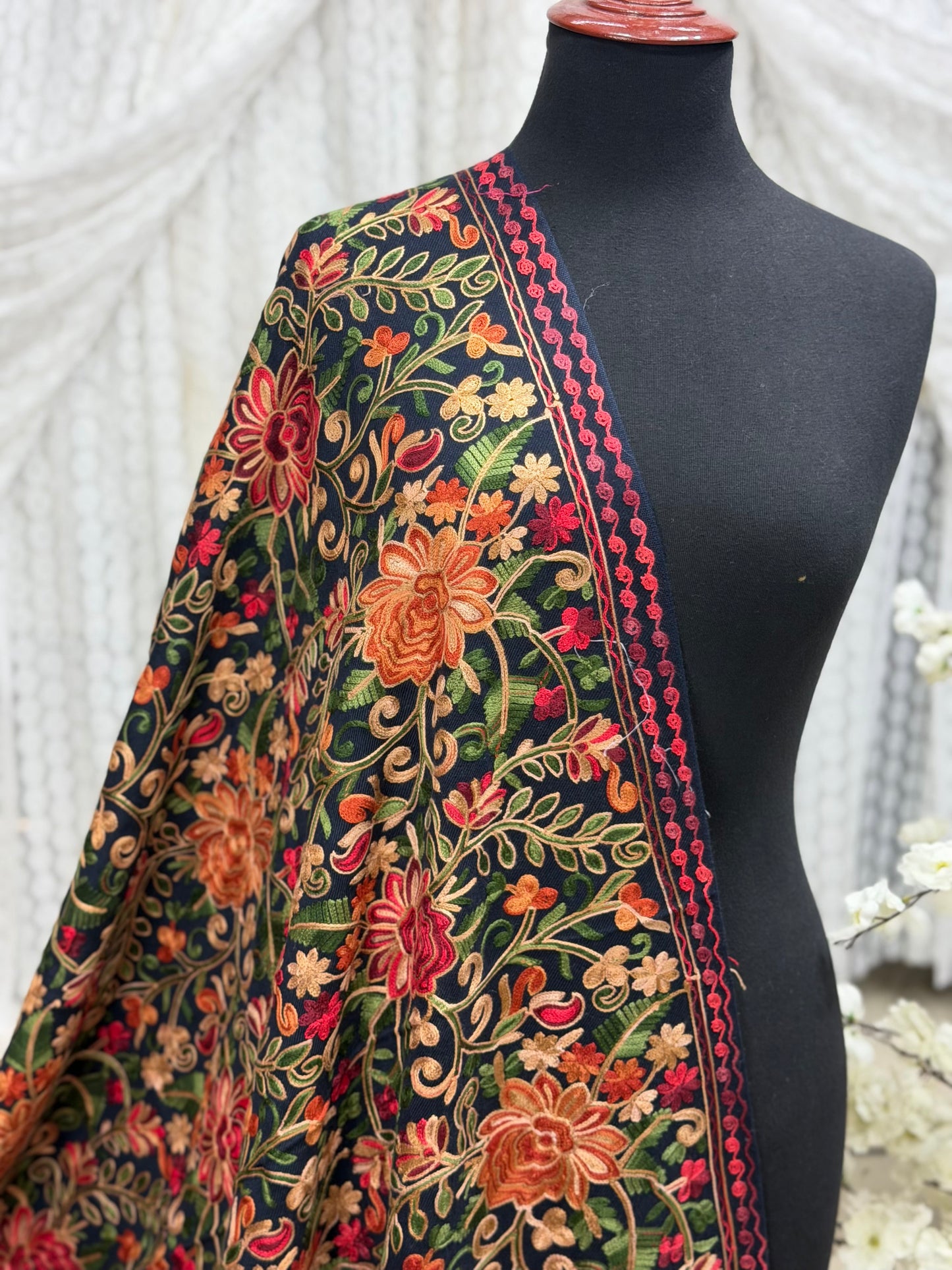 Pashmina Shawl Full Size | Kashmiri Embroidery | Navy Blue