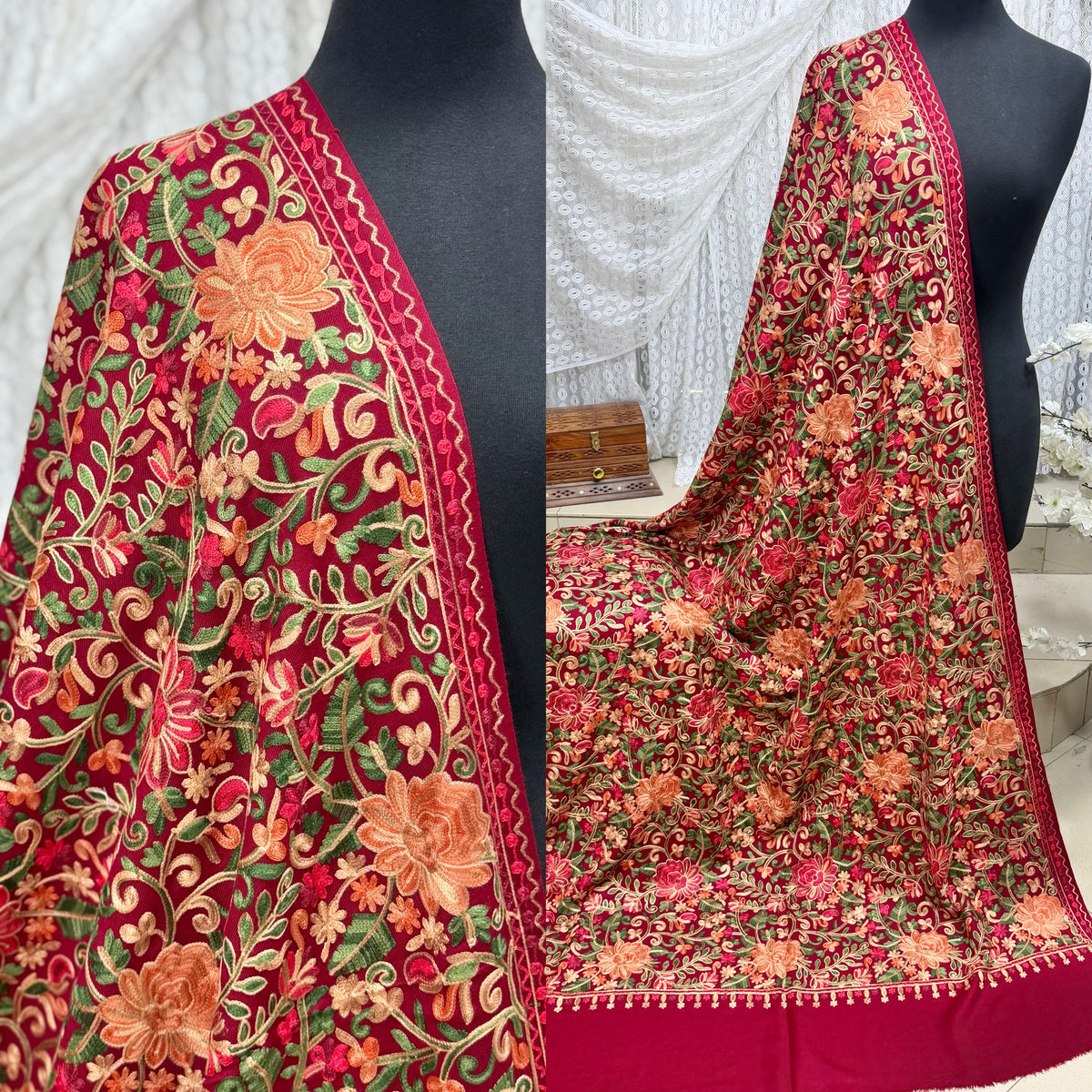 Pashmina Shawl Full Size | Kashmiri Embroidery | Maroon