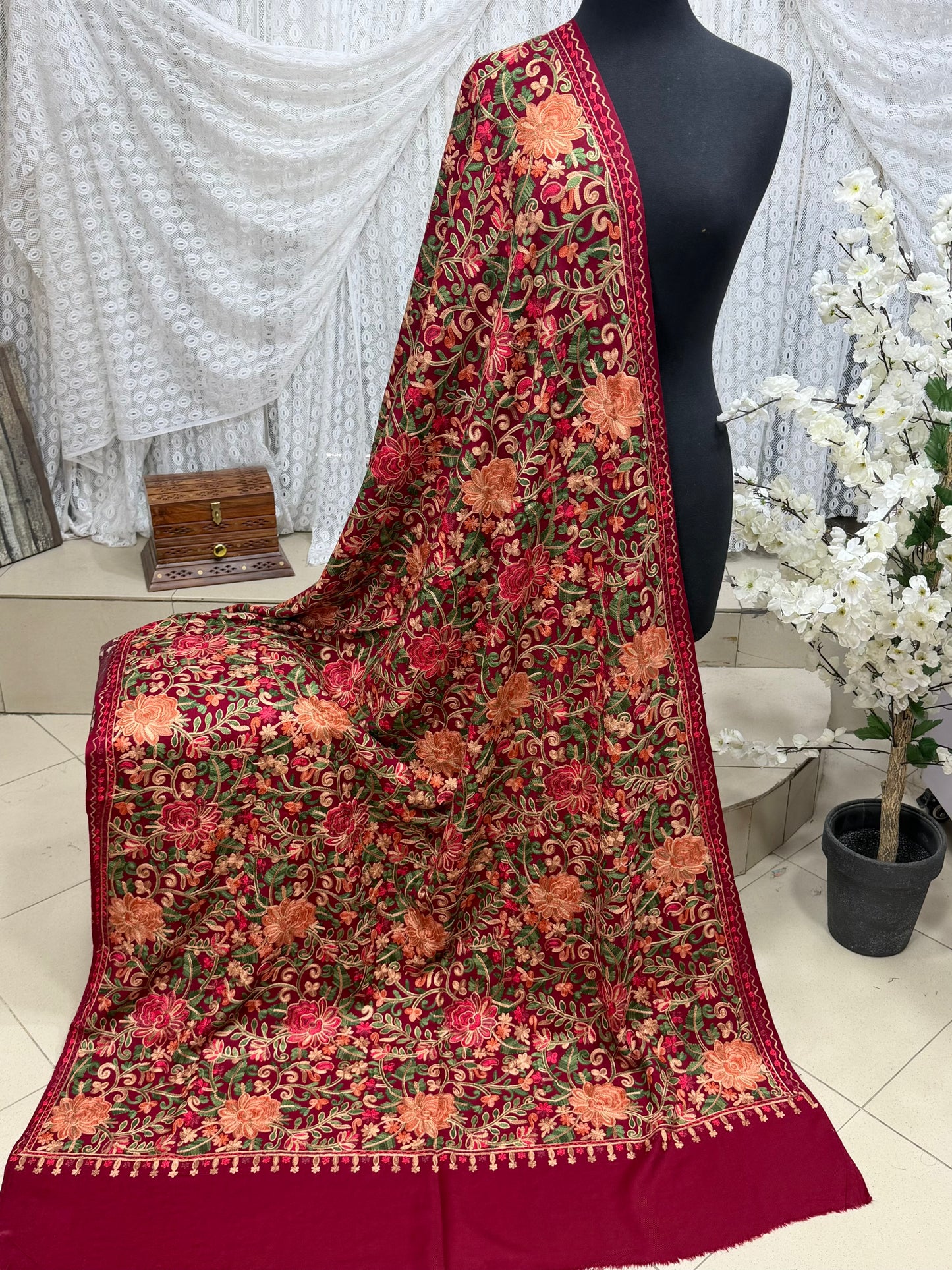 Pashmina Shawl Full Size | Kashmiri Embroidery | Maroon