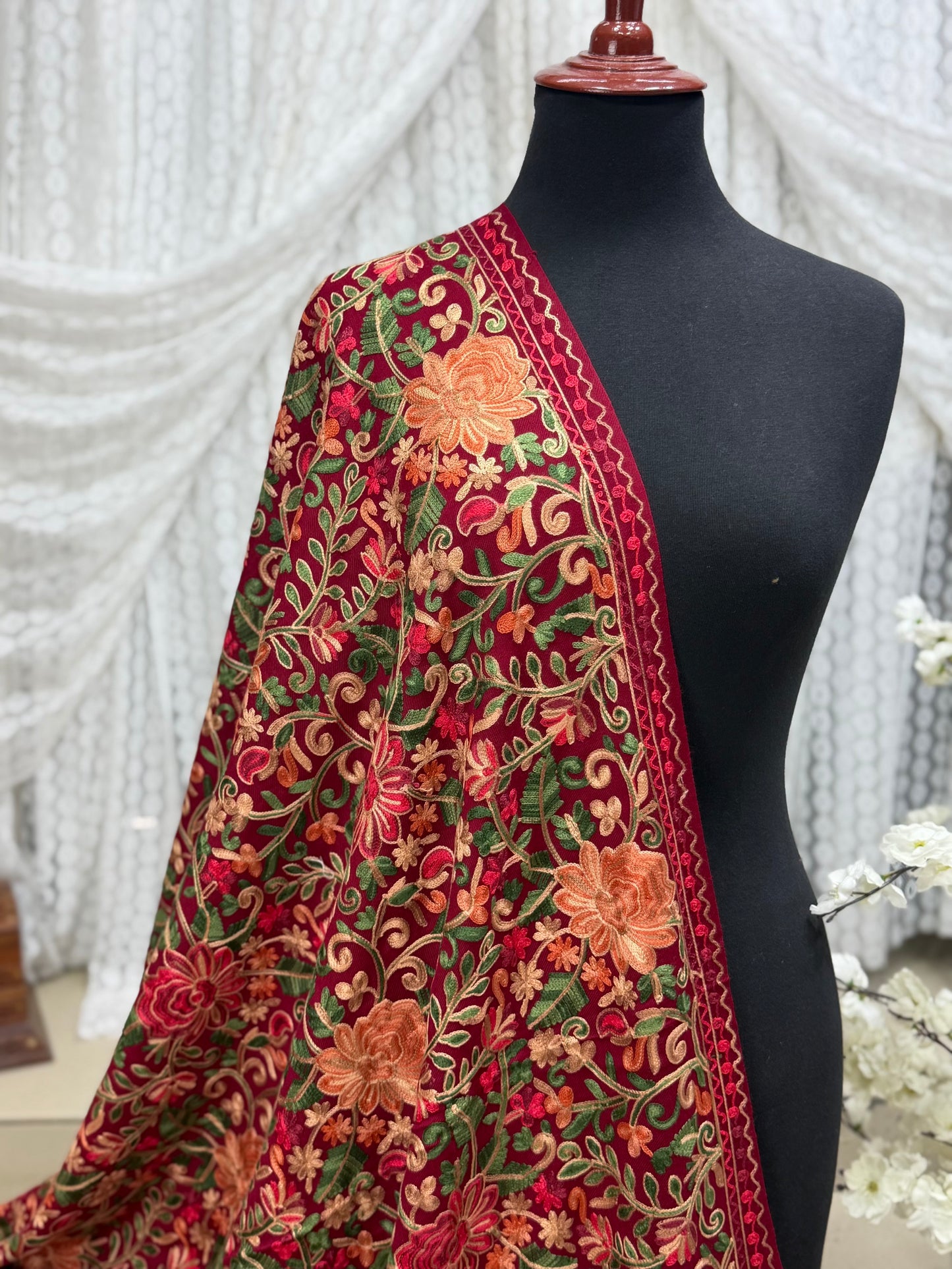 Pashmina Shawl Full Size | Kashmiri Embroidery | Maroon