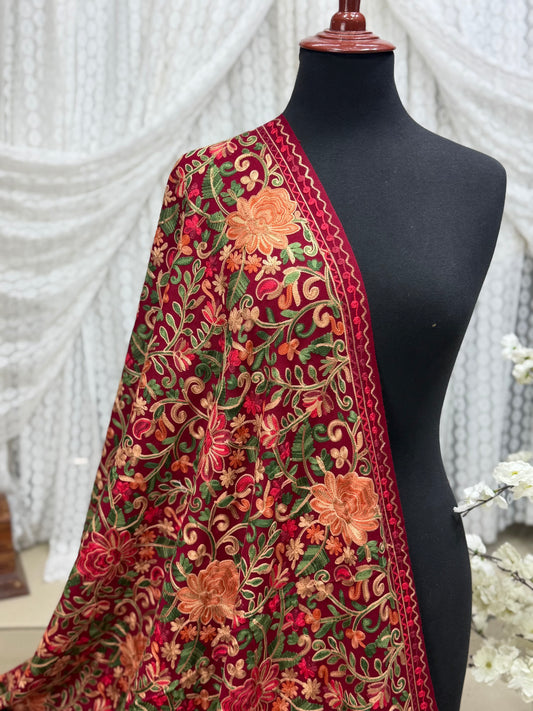 Pashmina Shawl Full Size | Kashmiri Embroidery | Maroon