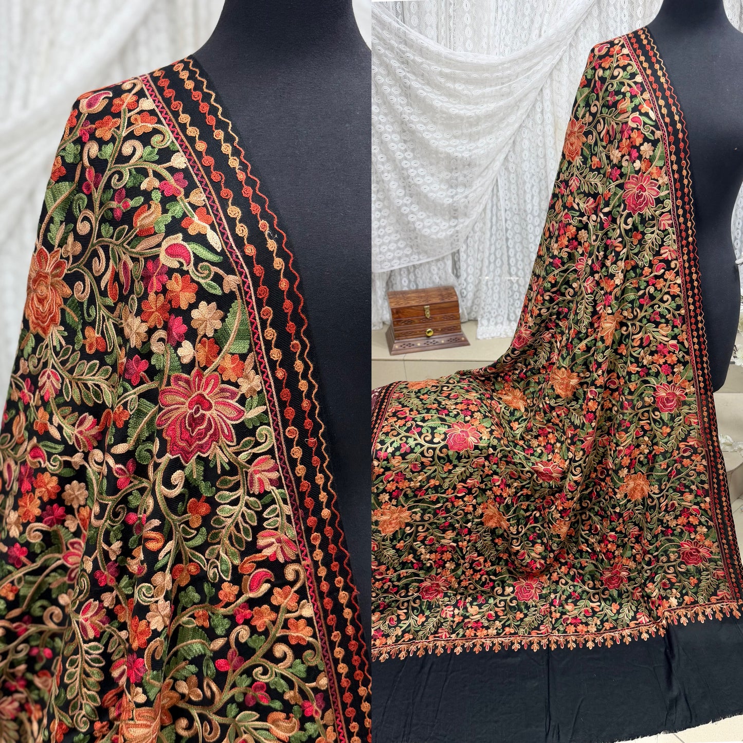 Pashmina Shawl Full Size | Kashmiri Embroidery | Black