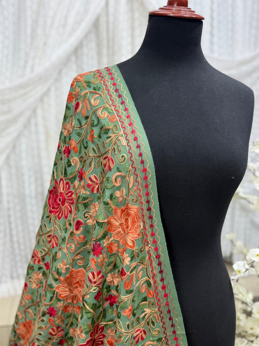 Pashmina Shawl Full Size | Kashmiri Embroidery | Pista Green