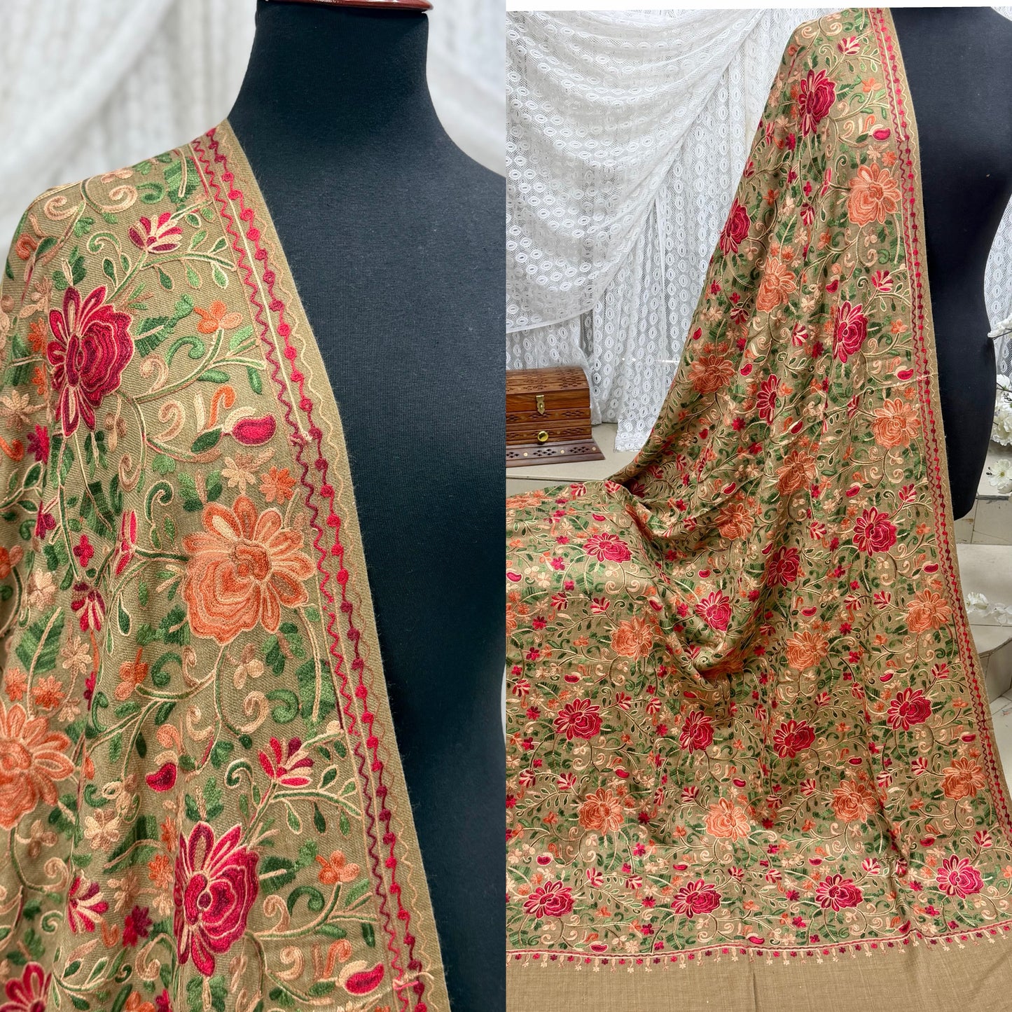 Pashmina Shawl Full Size | Kashmiri Embroidery | Dark Skin