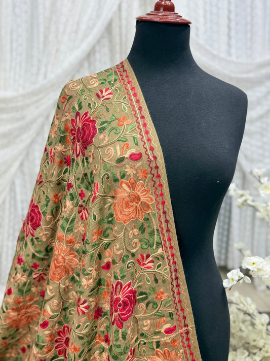 Pashmina Shawl Full Size | Kashmiri Embroidery | Dark Skin
