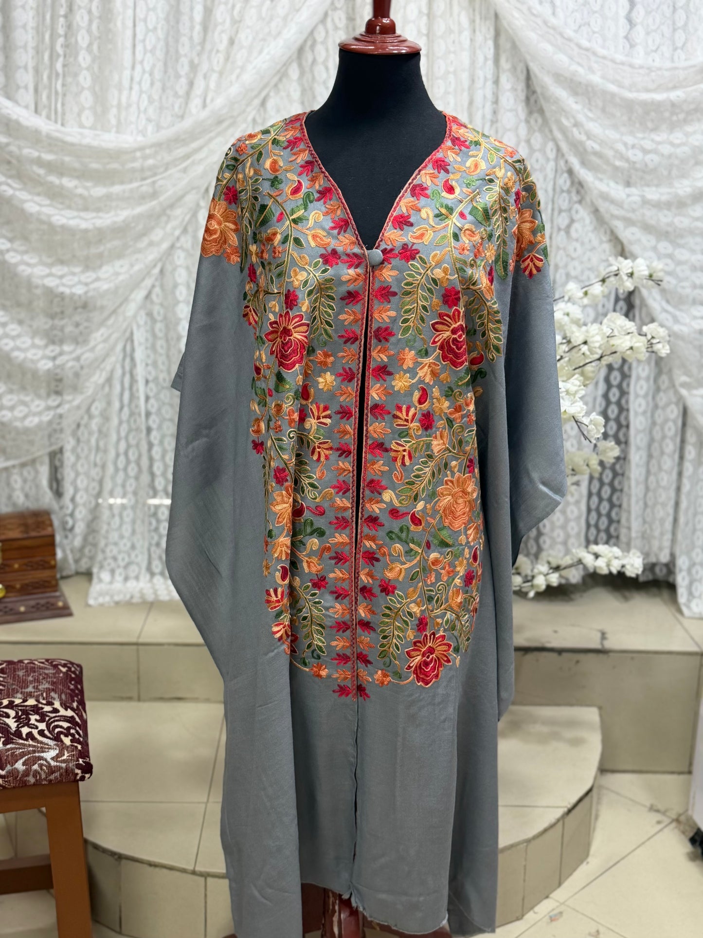 Cape Shawl | Pashmina Embroidered Cape Shawls Perfect for Gift | Grey