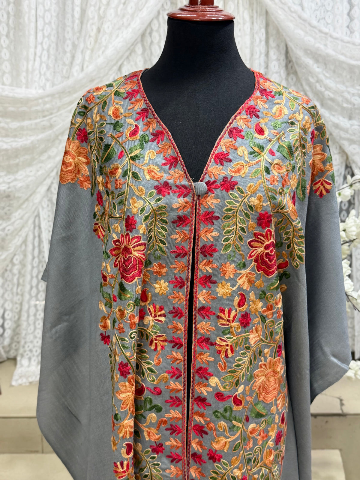 Cape Shawl | Pashmina Embroidered Cape Shawls Perfect for Gift | Grey