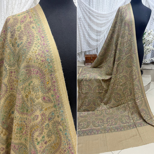 Pashmina Shawl Jaal | Hand Embroidery and Print Beautiful Shawl in Sale | Dark Skin