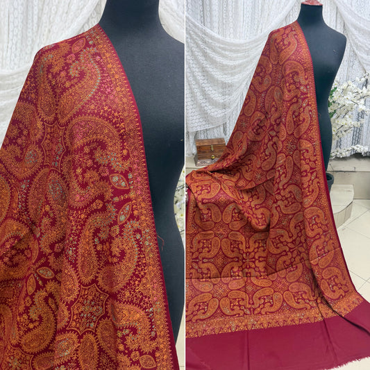 Pashmina Shawl | Hand Embroidery on Print Beautiful Shawl | Maroon
