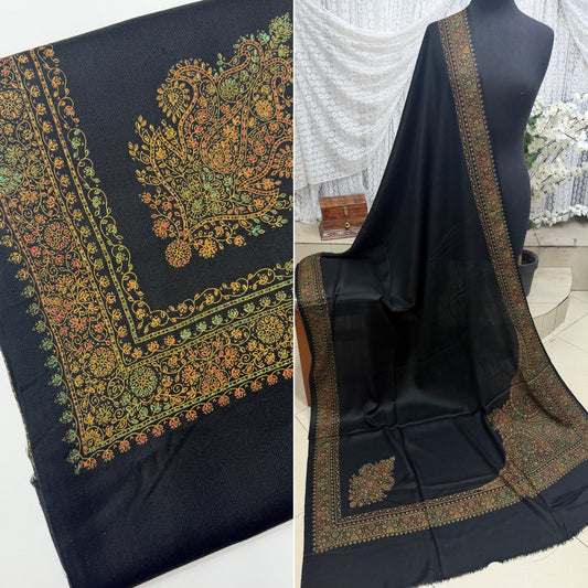Pashmina Shawl  Border Embroidery | Handmade Shawl Perfect Gift | Black