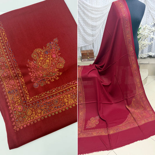 Pashmina Shawl Border Embroidery | Handmade Shawl Perfect Gift | Maroon