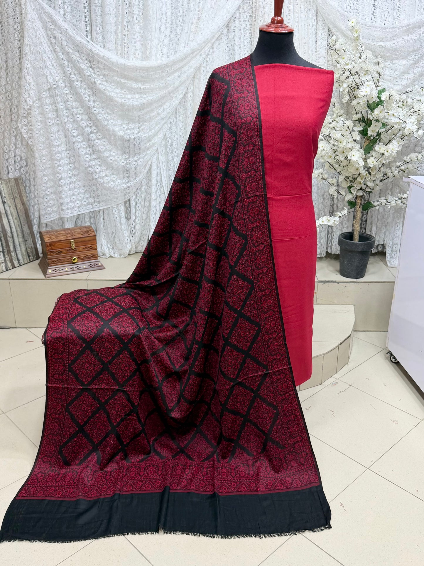 3 Piece Kani Shawl Suit | Plain Marina Suit With Kani Pashmina Shawl Perfect Gift