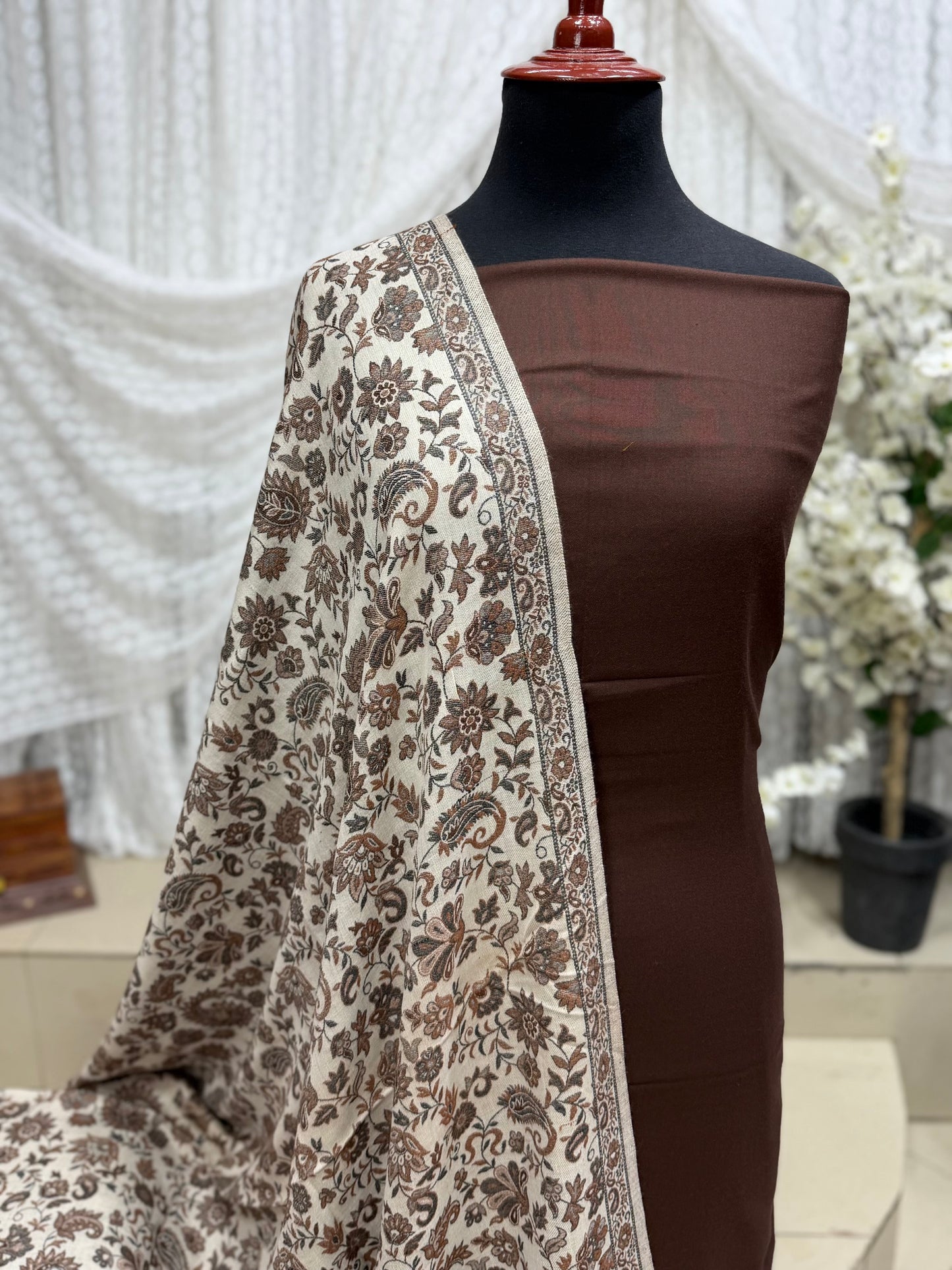 3 Piece Kani Shawl Suit | Plain Marina Suit With Kani Pashmina Shawl Perfect Gift