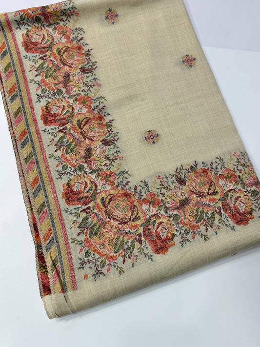 Pashmina Wool Kani Border Shawl in Full Size Gulabkar Border | Skin New