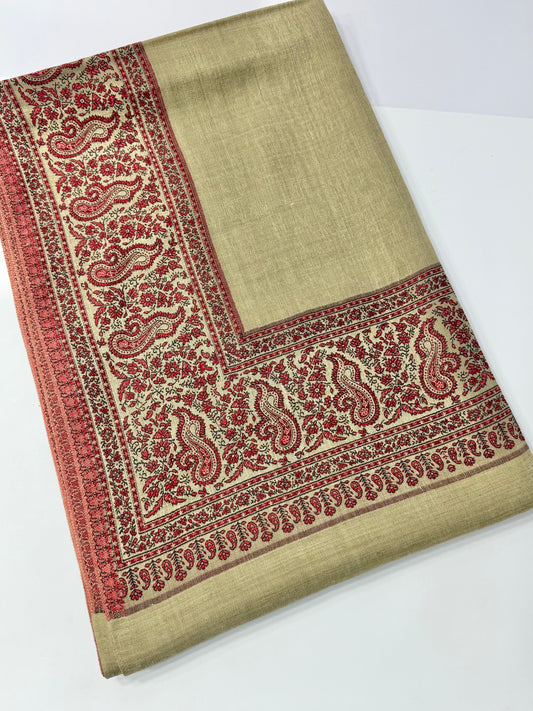Pashmina Wool Kani Border Shawl in Full Size 4 Side Border | Skin