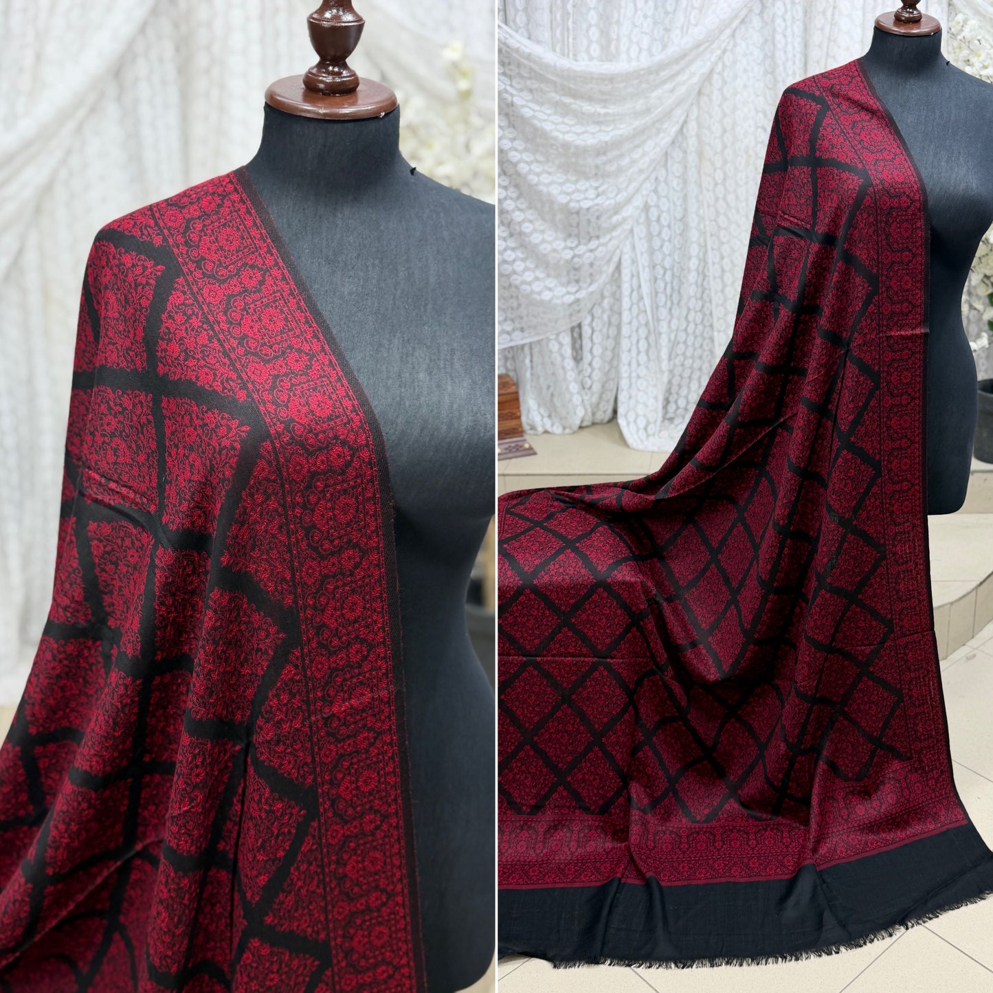 Pashmina Wool Kani Border Shawl in Full Size 4 Side Border | Black Jaal