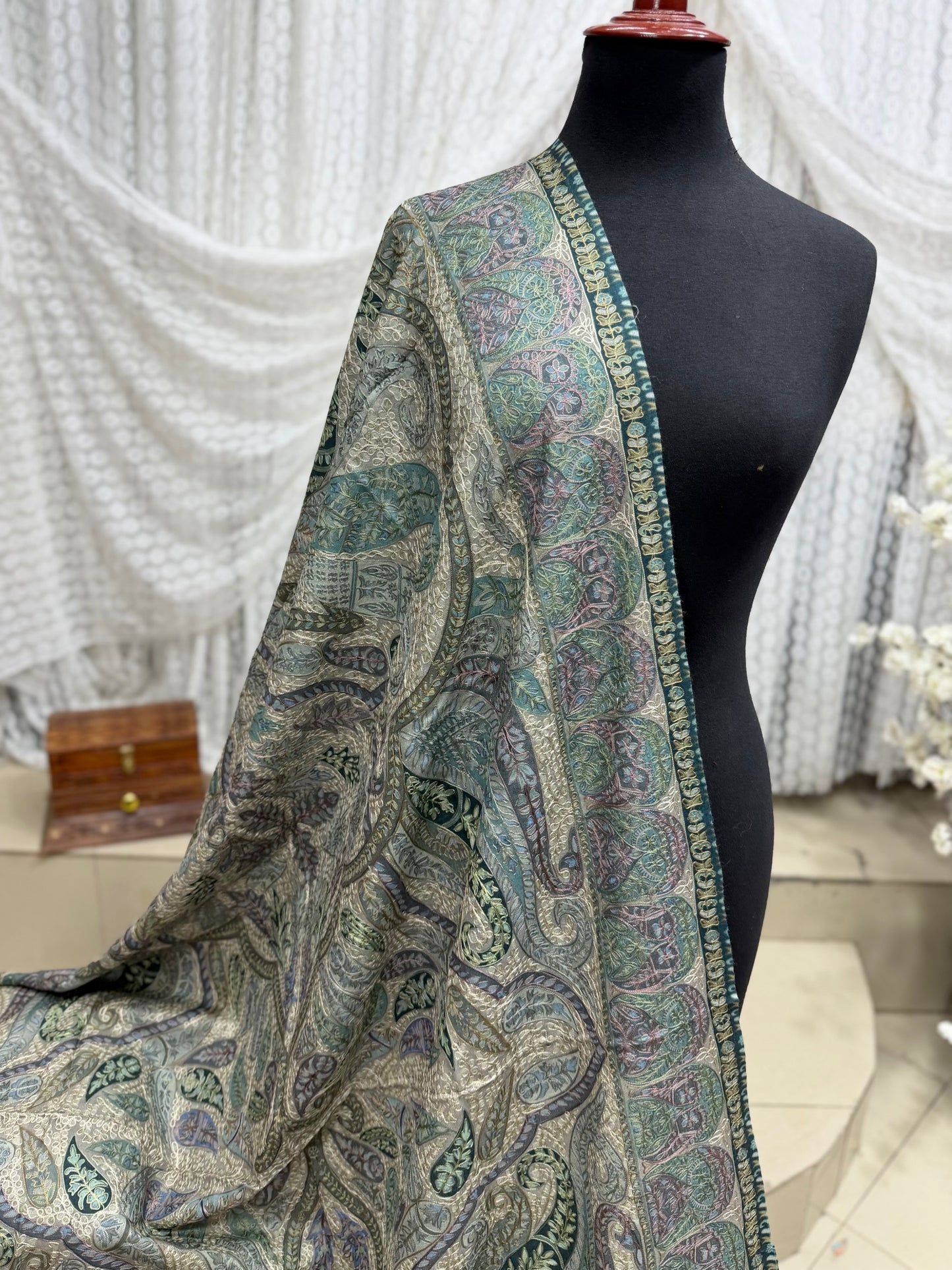 Qalamkar Shawl on Toosh Base | Made in Kashmir Multicolor Floral Design | Q110