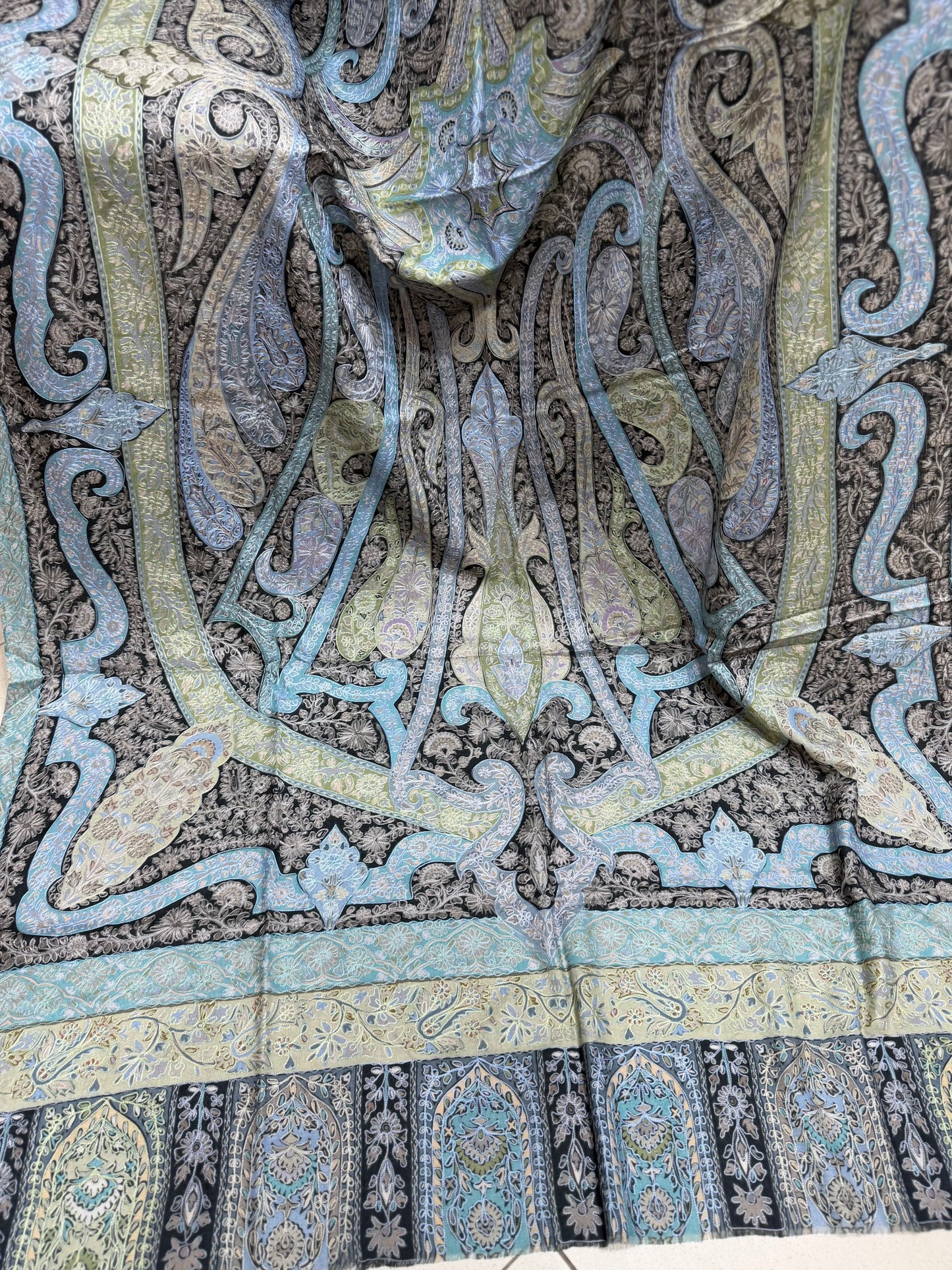 Qalamkar Shawl on Toosh Base | Made in Kashmir Multicolor Floral Design | Q108