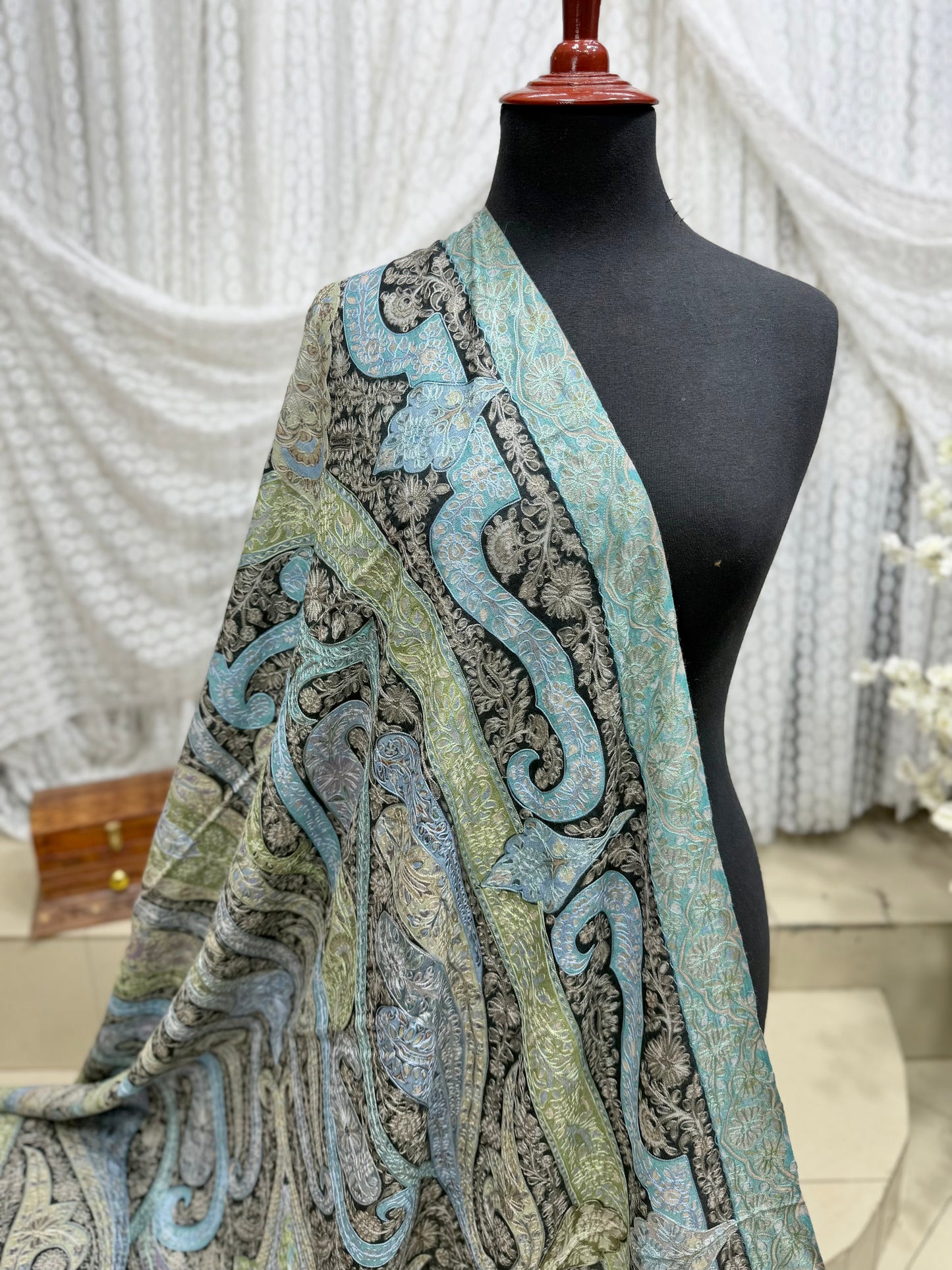 Qalamkar Shawl on Toosh Base | Made in Kashmir Multicolor Floral Design | Q108