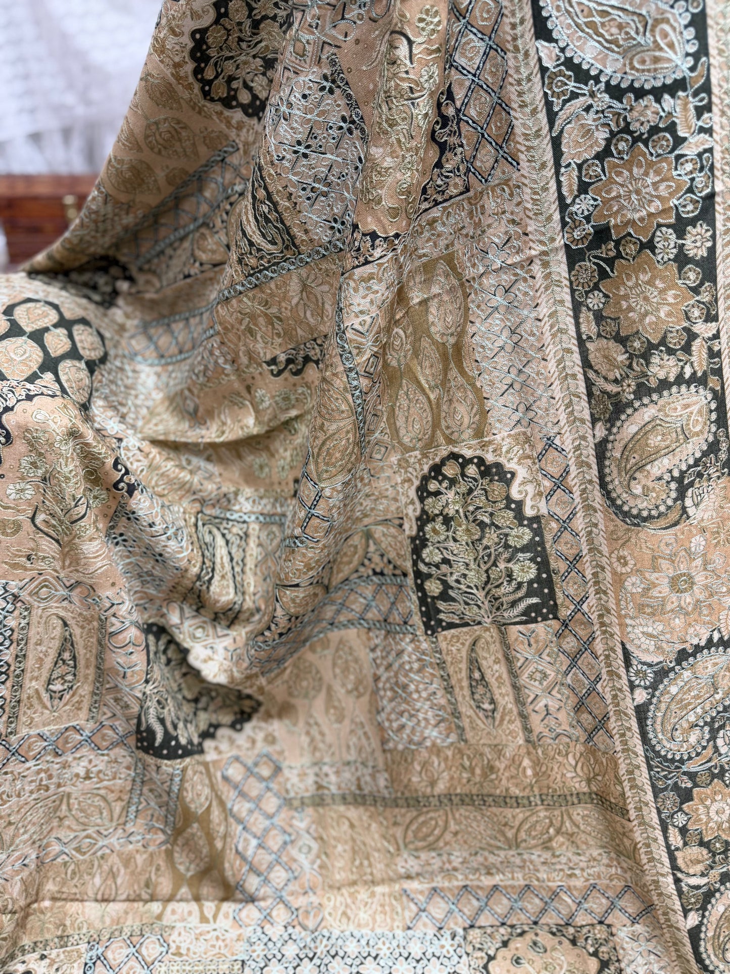 Qalamkar Shawl on Toosh Base | Made in Kashmir Multicolor Floral Design | Q107