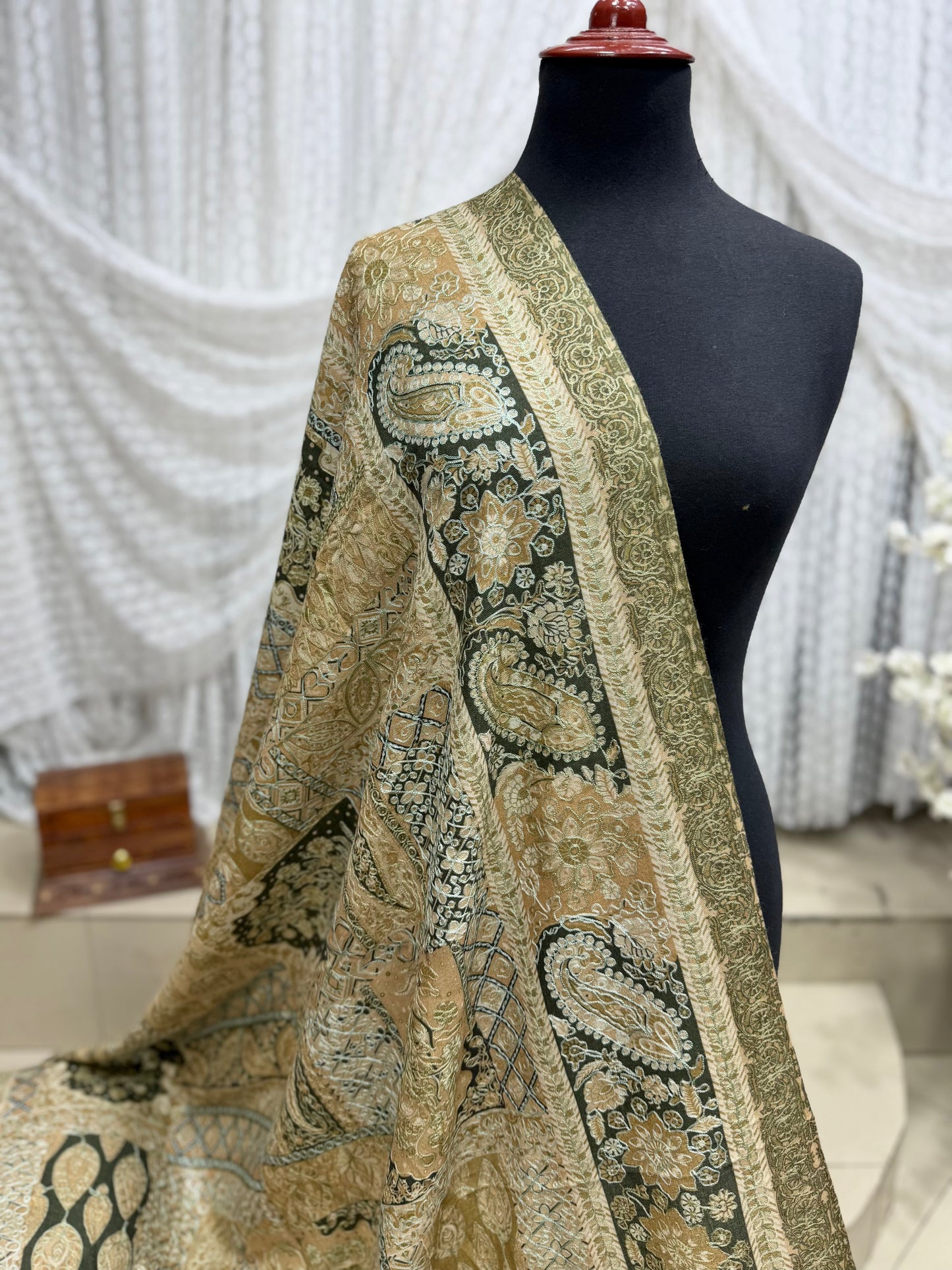 Qalamkar Shawl on Toosh Base | Made in Kashmir Multicolor Floral Design | Q107